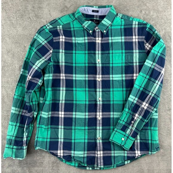 American Eagle Men's XL Blue Green Plaid Button Down Shirt Cotton Prep Fit - Picture 1 of 7